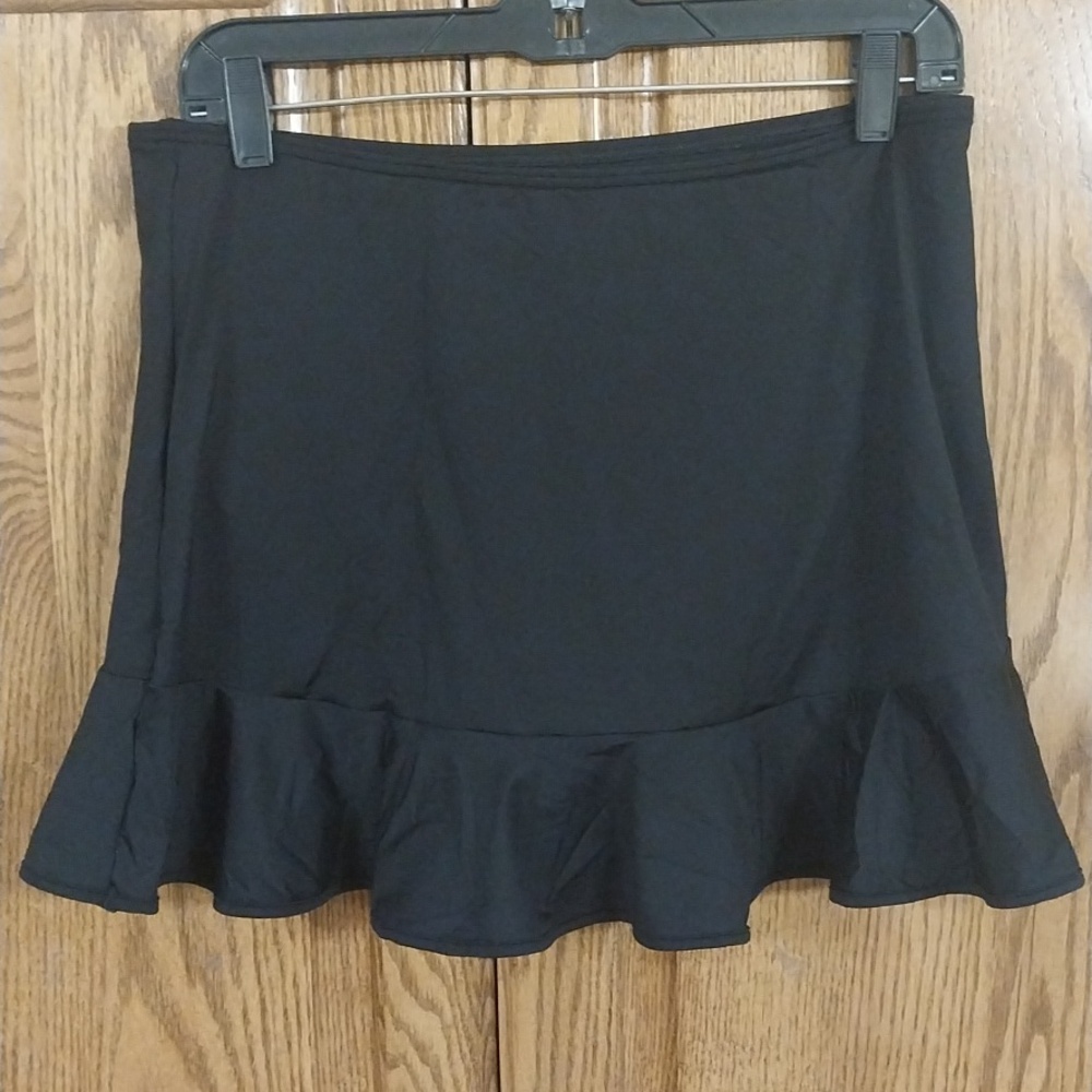Lands' End Black Ruffle Hem Swim Skirt Coverup
